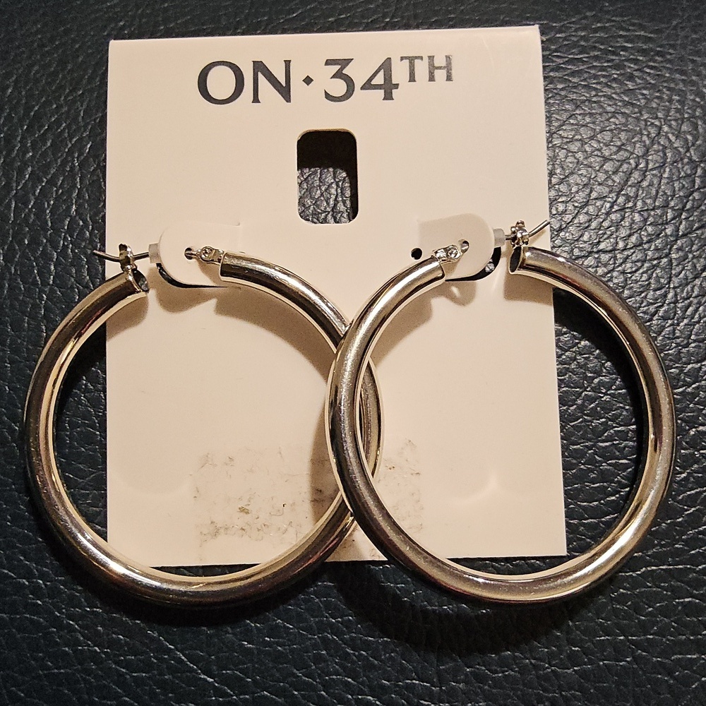On 34th Silver-Tone Curved Metal Sheet C Hoop Earrings,